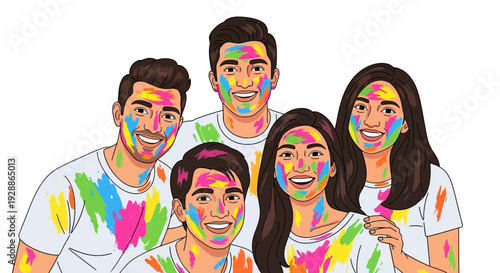 Colorful Holi Joy With Powdered Faces