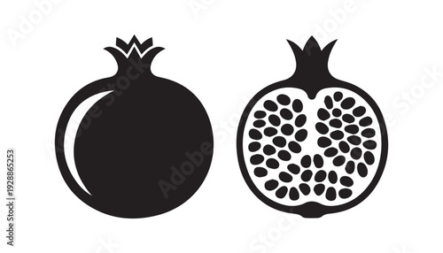 black color pomegranate fruits set of silhouette vector illustration, solid white background