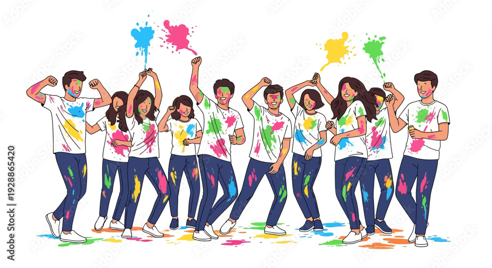 Obraz premium Energetic Holi Dancers Bursting With Color