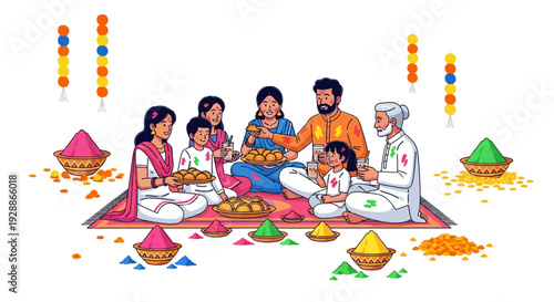 Happy Family Holi Courtyard Celebration