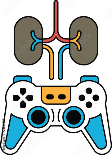 A black and white image of a video game controller with a pair of lungs on top o