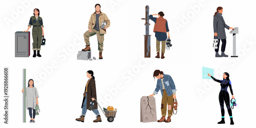 Diverse Women in Post-Apocalyptic and Dystopian Worlds: Survival, Technology, and Exploration Vector Illustrations