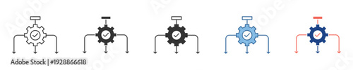 Set of diverse icons illustrating a successful automated process with a gear and checkmark, representing system configuration and optimization