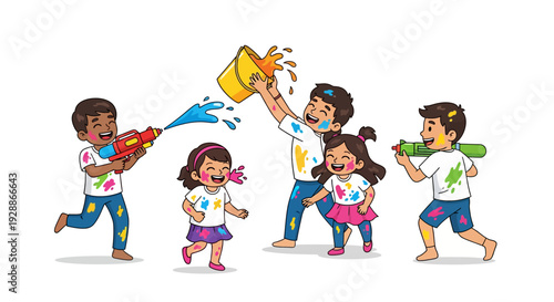 Joyful Children Holi Water Play Fun