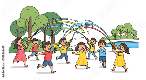 Joyful Children Playing Holi Festival