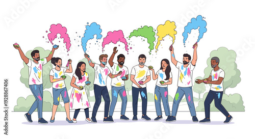 Joyful Friends Throwing Colorful Holi Powder