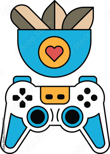 A black and white drawing of a video game controller with a heart on it
