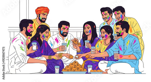 Joyful Friends Sharing Holi Sweets