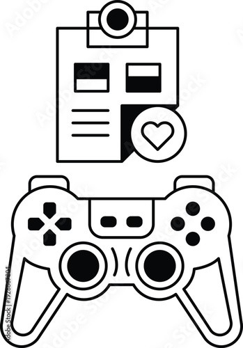 A black and white image of a video game controller with a heart on it
