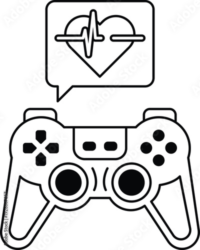 A black and white image of a video game controller with a heart on it