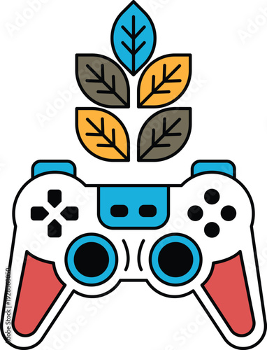 A video game controller with a leaf on top of it