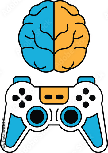A black and white image of a brain and a video game controller