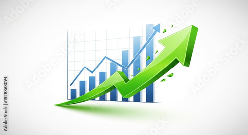 Green arrow graph showing upward trend and financial growth.
