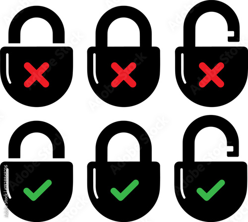Secure and insecure padlock icons for data protection concepts