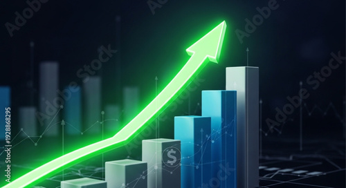 Green arrow graph showing upward trend and financial growth.