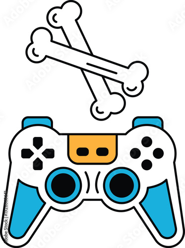 A black and white image of a video game controller with two bones on top of it