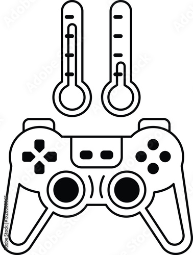 A black and white image of a video game controller with two buttons