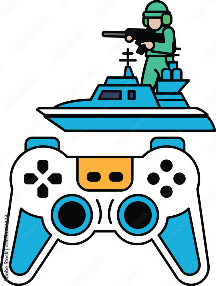 Obraz premium A black and white image of a soldier holding a gun and a video game controller