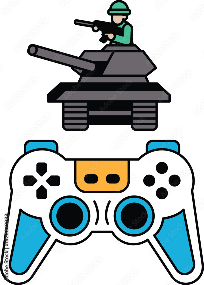 Fototapeta premium A black and white image of a soldier holding a gun and a tank