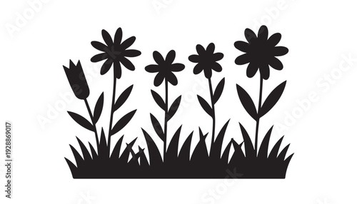 black color grass flower set of silhouette vector illustration, solid white background