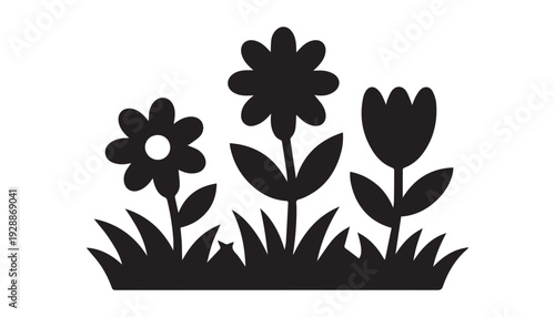 black color grass flower set of silhouette vector illustration, solid white background