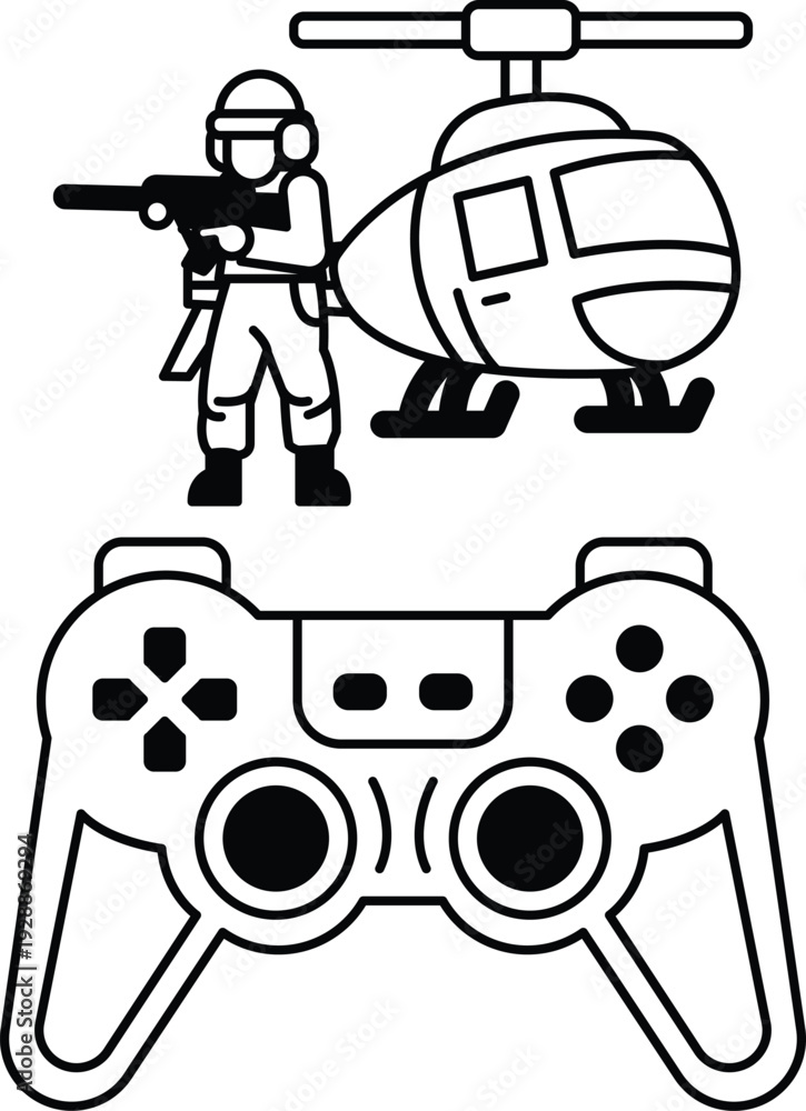 Obraz premium A soldier is holding a gun and standing next to a helicopter