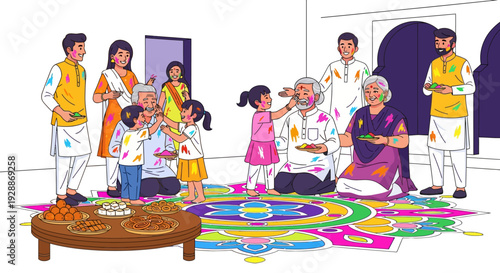 Multi Generational Indian Family Holi Fun