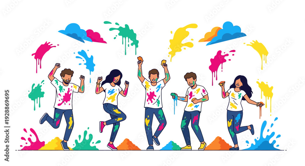 Fototapeta premium Vibrant Friends Dance in Holi Colors