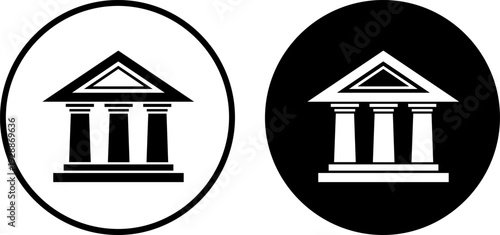 Banking and finance symbols with columned facades