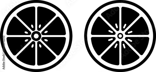 Black and white citrus slice icons for design