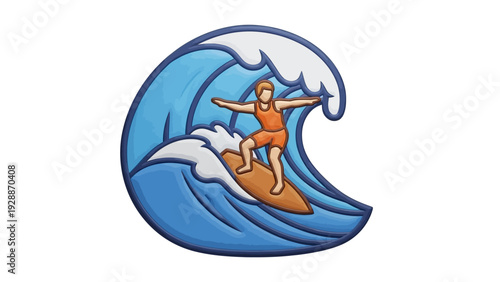 Surfing on a big wave, a person riding a surfboard during a surfing competition, energetic sport, summer fun