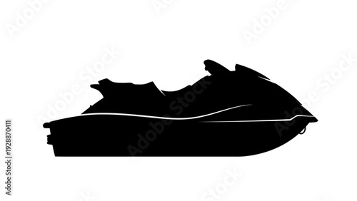 Black silhouette of a modern personal watercraft, also known as a jet ski, for recreational aquatic activities and water sports