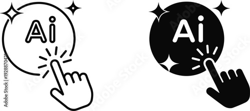 Artificial intelligence icon set, AI magic click button with sparkle for smart technology and digital generation