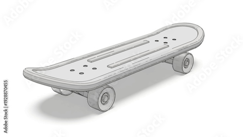 Contemporary monochromatic illustration of a skateboard, capturing the essence of street style and recreational activity for urban design