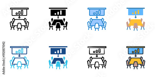 Conference Room icons set multiple style collection. Editable stroke 
