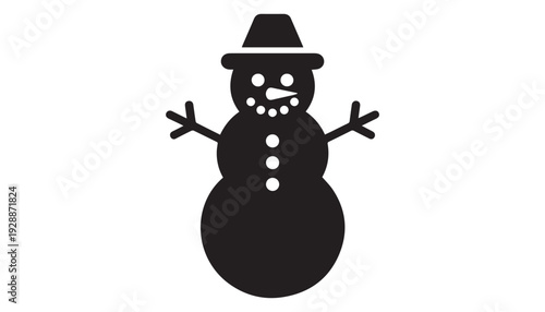 black color snowman of silhouette vector illustration, solid white background