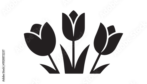 black color Tulip flowers set of silhouette vector illustration, solid white background