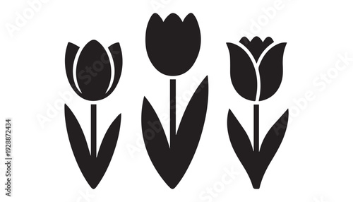 black color Tulip flowers set of silhouette vector illustration, solid white background