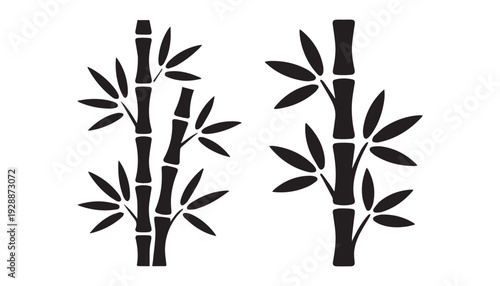 black color Bamboo set of silhouette vector illustration, solid white background