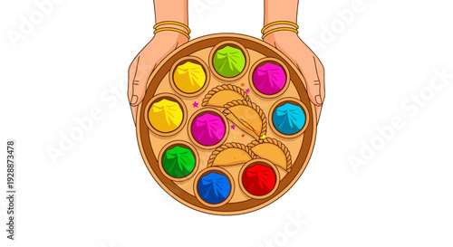 Holi Festival Thali With Colorful Gulal