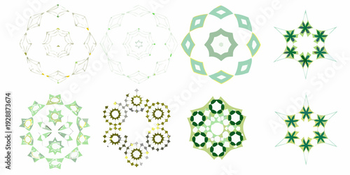 Abstract geometric patterns in shades of green and pale blue