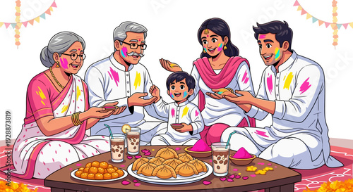 Indian Family Celebrating Holi Feast