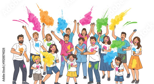 Joyful Crowd Throwing Color Powder