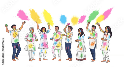 Joyful Friends Playing Colorful Powder Game