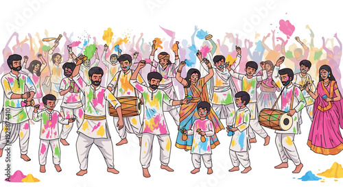 Joyful Holi Procession Dancing