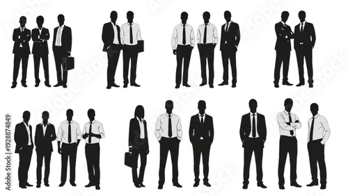 Dynamic silhouettes of business professionals corporate teams and executive groups in formal attire