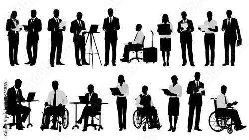 Inclusive Workforce Silhouettes Diverse Business Professionals and Office Environments