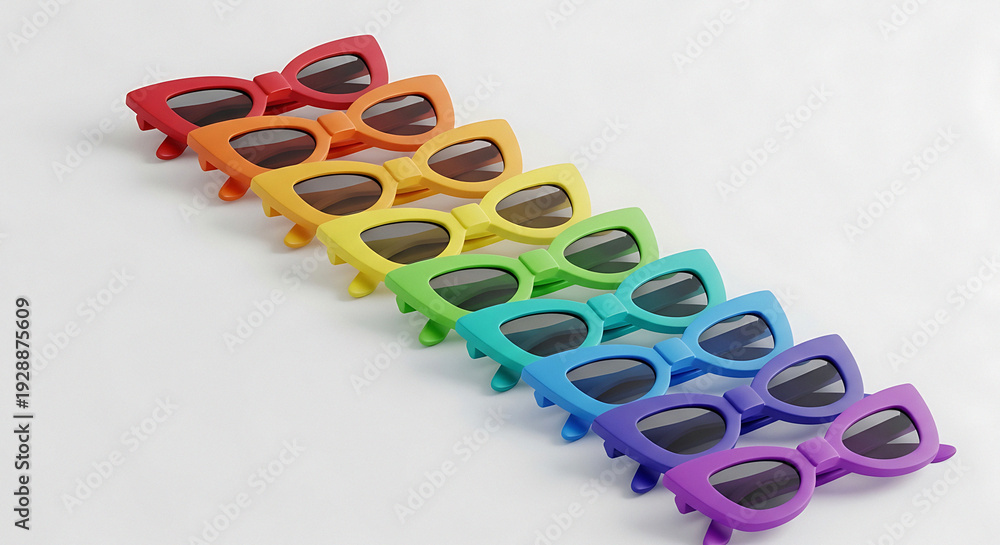 Fototapeta premium Vibrant rainbow sunglasses arranged in colorful diagonal line