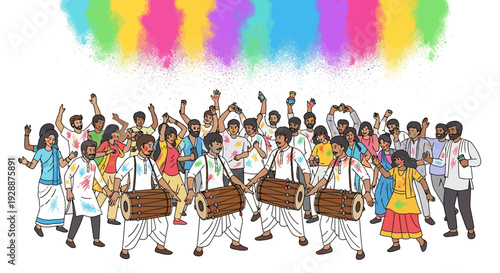 Vibrant Holi Street Celebration Dancing Joy