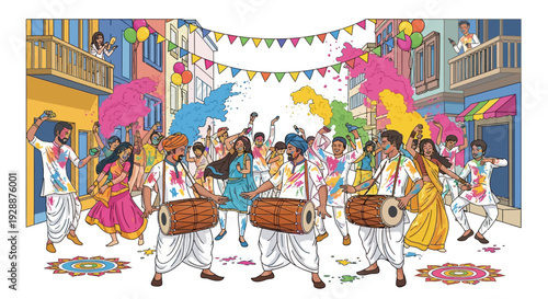 Vibrant Holi Street Parade Celebration